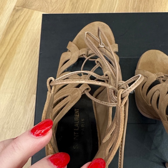 Saint Laurent Tribute 105mm Lace-Up Heels – Chamois Suede – Size 38 - Picture 10 of 16